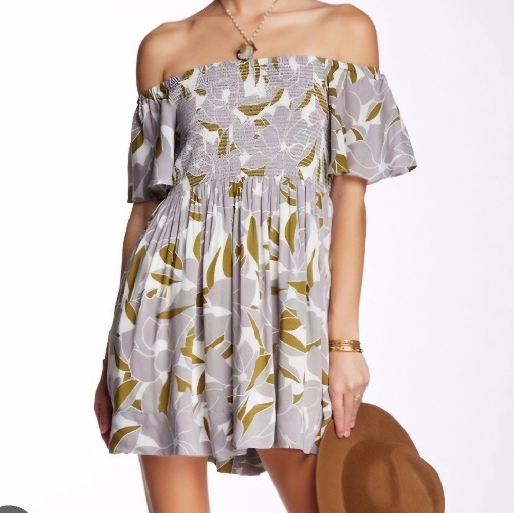 Free People Strapless Dress in Olive and Gray